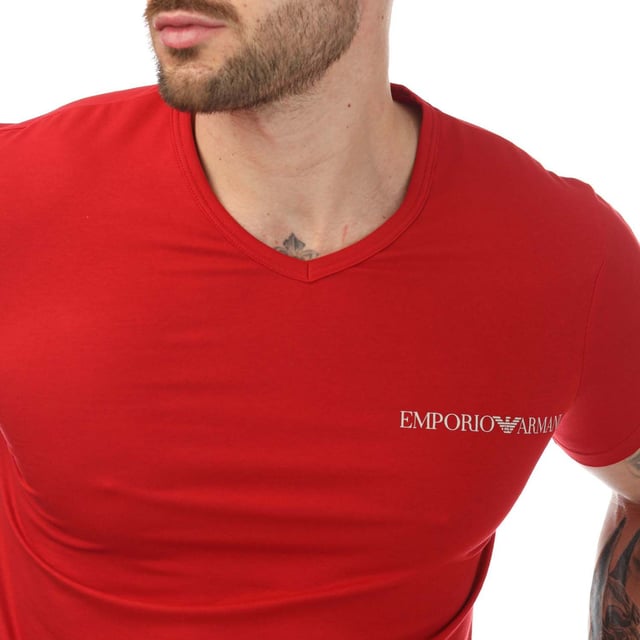 Men's Emporio Armani 2 Pack Underwear Logo T- Shirt in Multicolour.- V- neck.- Short sleeves.- Stretch cotton fabric.- Contrasting Emporio Armani signature logo on the chest.- 95% Cotton  5% Elastane.- Ref: 1118494R717R.