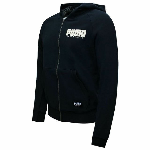 Puma Graphic Logo Long Sleee Reißverschluss up schwarze Herren mit Kapuze -Track Jacke 580972 51