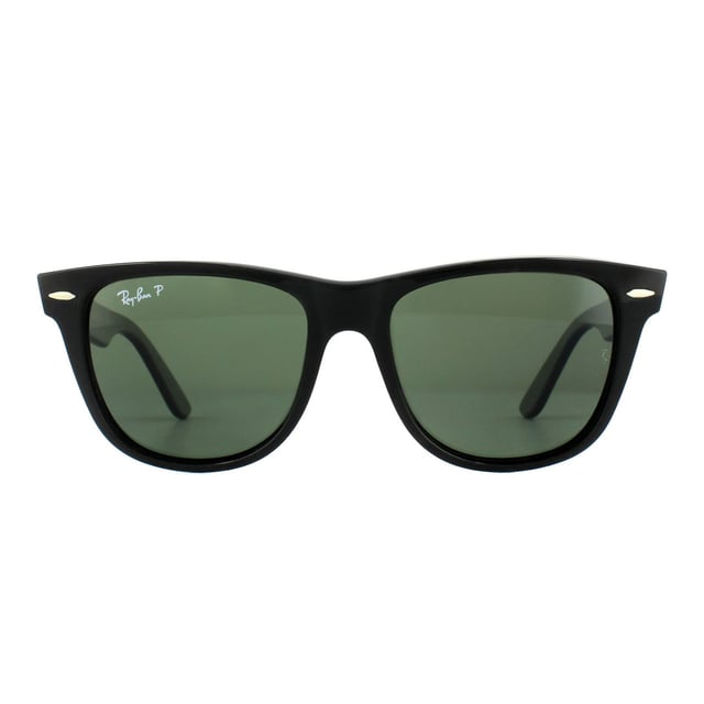 Ray-Ban Sunglasses Wayfarer 2140 901/58 Black Green G-15 Polarized Medium 50mm are one of the most recognisable and bestselling sunglass styles worldwide and are enormously popular among celebrities, musicians and artists. The distinctive angled design and thick frame are sure to make a statement and Ray-Ban are constantly using vibrant colours and patterns to update this classic and popular style. The lightweight acetate frame is comfortable and the Ray-Ban logo is displayed on the corner of the lens in addition to the sculpted winged temples.