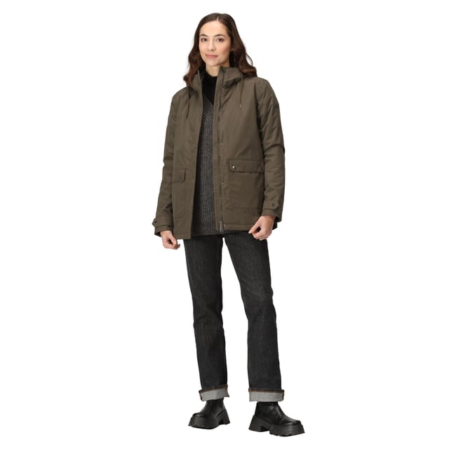 100% Polyester. Fabric: Hydrafort. Design: Plain. Fabric Technology: DWR Finish, Insulating, Quick Dry, Thermo-Guard, Waterproof, Windproof. Cuff: Adjustable, Snap Fastening. Faux Fur Back Panel, Taped Seams. Neckline: Hooded, Standing Collar. Sleeve-Type: Long-Sleeved. Hood Features: Drawcord, Faux Fur, Grown On Hood. Pockets: 2 Lower Pockets, Patch, Snap Fastening, 1 Internal Pocket. Fastening: Popper, Stormflap, Zip. Sustainability: Made from Recycled Materials. 8 UK: 32 in. 10 UK: 34 in. 12 UK: 36 in. 14 UK: 38 in. 20 UK: 45 in. 22 UK: 48 in. 24 UK: 50 in. 26 UK: 52 in. 18 UK: 43 in. 16 UK: 40 in.