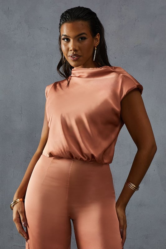 Premium Satin Sleeveless Cowl Back Jumpsuit