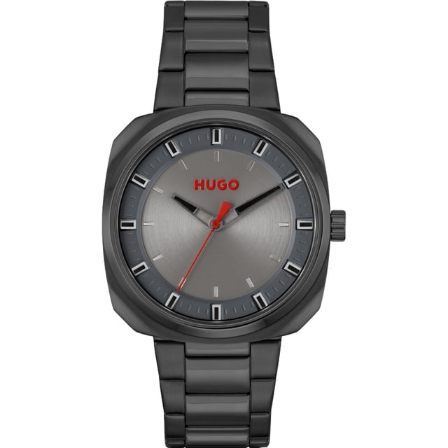 Hugo 1530311 - Herrenuhr Quarz aus Edelstahl• Material: Edelstahl• Glas: Mineral• Armband: Edelstahl• Farbe: Grau• Wasserbeständigkeit: 50 m (5 ATM)• Gehäusegröße: 42 mm