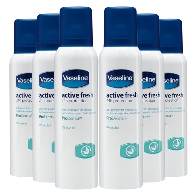 Vaseline ProDerma Antiperspirant Deodorant Active Fresh 150ml, 6 Pack