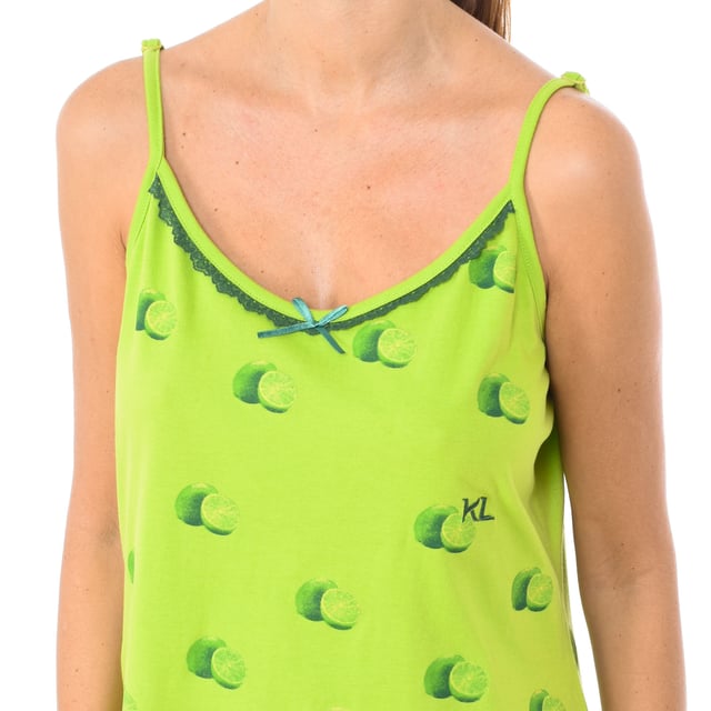 Summer nightgown from the Kisses&Love brand.
 Long/midi nightgown.
 The t-shirt has a V-neck neckline with lace and lace details in a contrasting color and a print.
 The nightgown is made of cotton, a perfect fabric for summer nights because it is breathable, soft and delicate on the skin.
 Thin adjustable straps.
 Embroidered brand logo on the front.
 Seams seen in tone.
 Composition: 100% cotton
 Care:
Accept the washing machine at max temperature. of 30º.
 Does not resist bleach or any other chlorate.
 Does not resist ironing.
 Does not resist dry cleaning.
 Does not withstand the dryer.