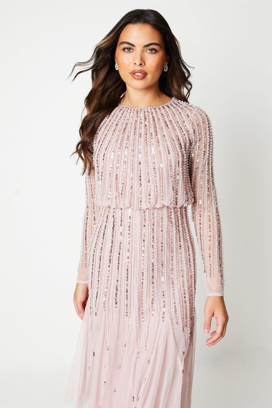 knee length dresses for ladies Myra Grey Embellished Midi Dress – Frock and Frill