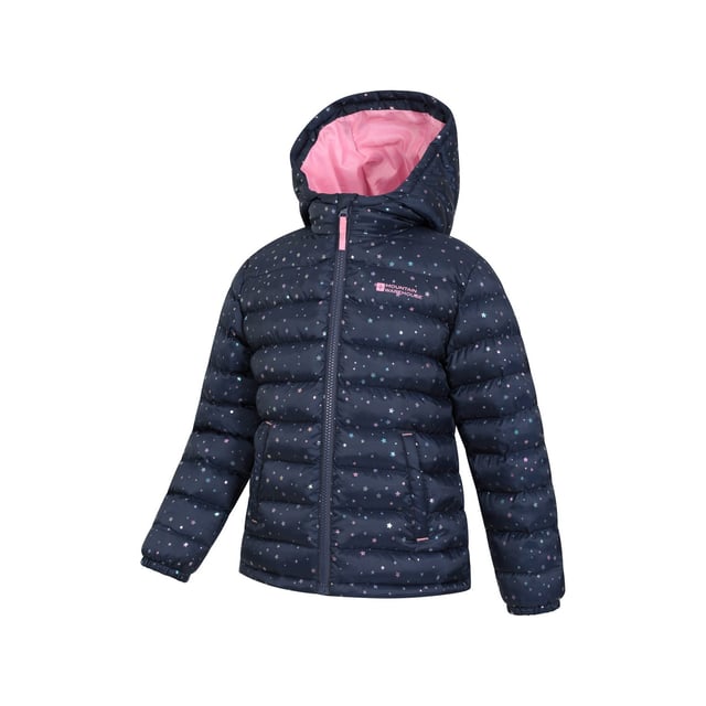 Fabric: Microfibre. Design: All-Over Print, Stars. Fabric Technology: DWR Finish, Heat Retention, Insulating, Lightweight. Neckline: Hooded. Sleeve-Type: Long-Sleeved. Padded. Hood Features: Contrast Lining, Grown On Hood. Pockets: 2 Side Pockets. Fastening: Full Zip.