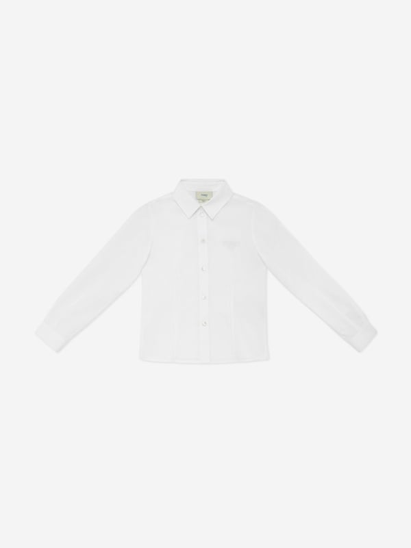 Revamp your little girl's wardrobe with the luxurious Girls Cotton Shirt in White by Fendi Kids, straight from Italy. Perfect for AW2024, this premium garment merges classic charm with contemporary flair.  Exquisite Italian Craftsmanship: Meticulously tailored, promising unmatched quality and elegance.  Iconic Design: Features Fendi's signature playfulness, ideal for standing out in any crowd.  Supreme Comfort: Constructed from the finest cotton, ensuring a soft and cosy fit for all-day wear. This pristine white shirt isn't just clothing; it's an investment in style and comfort. Embrace exquisite fashion today!