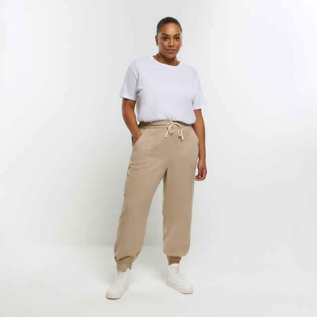River Island Womens Joggers Plus Beige Lyocell Cuffed