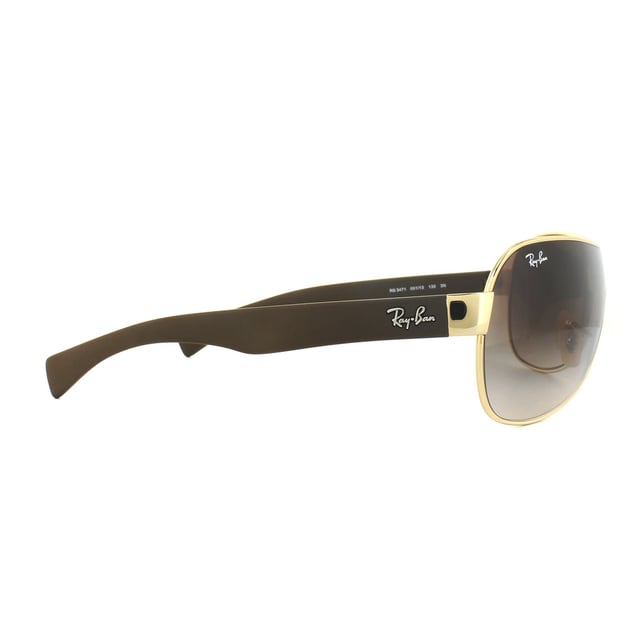 Ray-Ban Sunglasses 3471 001/13 Gold Brown Gradient are a super cool visor sunglass with thick arms and a matt finish for a trendy update to the classically shaped visor frame.