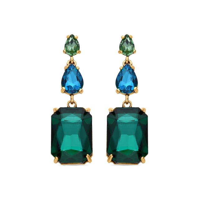 Pendientes Lali de Cristal Verde acabados en oro amarillo de 18k.