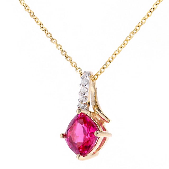 9K (375) Yellow Gold: 0.985gr; # Diamond: 0.02ct; # Created Ruby: 0.85ct