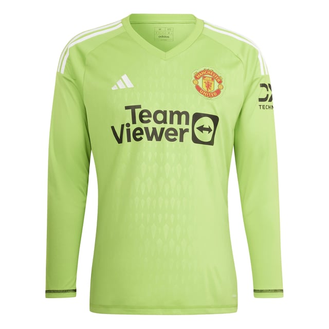 Farbe: Teassg Grün Ärmel: Langer Ausschnitt: V-Ausschnitt Details: Die Fan-Version des Manchester United Torwarttrikots, gekennzeichnet durch die feuchtigkeitsableitende AEROREADY-Technologie Länge: Normal Passform: Slim-fit Verwendung: Fußballspiel