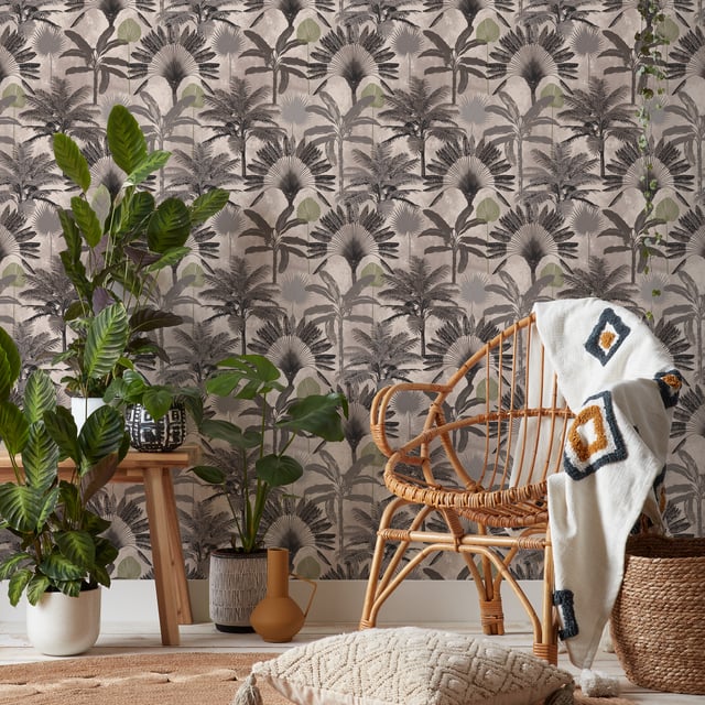 Majestic palm trees in their many individual forms creates this beautiful, romantic wallpaper which will instantly transform your space. Taking elements of the outdoors and bringing them to life with a mix of rich and pastel greens creating a beautiful tropic jungle setting. A soft natural colour palette sits behind the tropical design. This wallpaper is a paste the wall application; simply paste the wall, hang your paper, and leave to dry. Each roll is 10m long and 52cm wide. Pattern repeat: 53cm Straight Match. Our Majestic Palm wallpaper can be used to paper the whole room or to create an eye-catching feature wall. This wallpaper is also wipeable so that any light marks can be dabbed away.