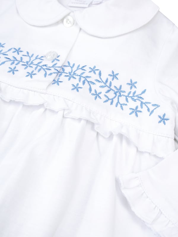 Girls Woven Morgan Check and Jersey Traditional Pyjamas. 
A beautiful blend of blues in a soft brushed woven check bottoms and jersey peter pan collar top, gives these pyjamas a warm feeling for the winter nights.  Made from super-soft 100% cotton.  The long-sleeved top has a peter pan collar and fastens with engraved buttons with an embroidery and frill. Fully elasticated at the waist, the trousers have a comfy fit using as brushed soft woven check fabric. It’s easy to create mini-me looks with our Morgan Check range as coordinating styles are also available in our boys, baby, adult and family collections.
Sold as a Pyjama set.
Fabric Composition : 100% cotton top & bottoms
Fire Warning : KEEP AWAY FROM FIRE AND FLAMES.
Wash Care Instructions : Machine wash, Inside out, Do not soak, Wash dark colours separately, Do not iron trims, Save energy, Wash at 30 degrees
Machine washable
Classic fit.