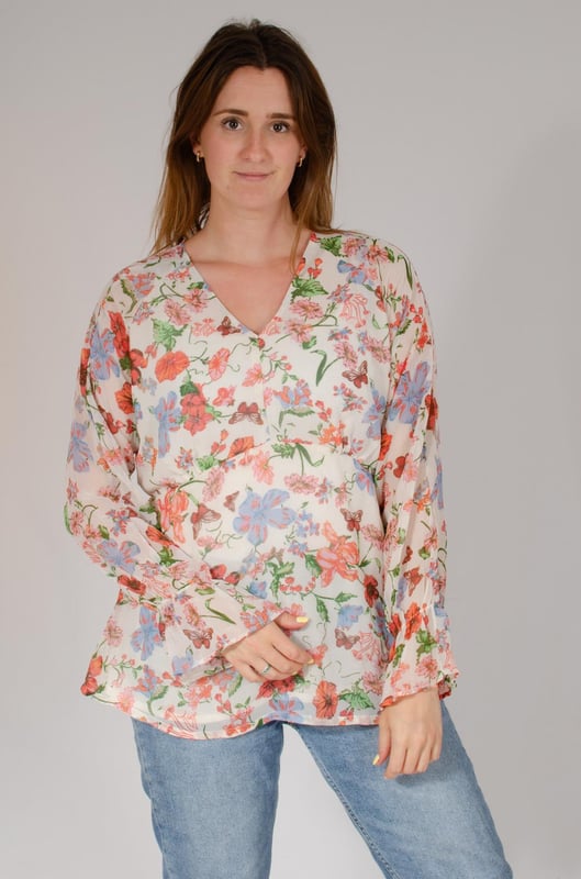 Lined but lightweight polyester, with a chiffon feel. Floaty and relaxed fit. Pair with pale jeans for a fresh and summery outfit, but great for any season paired with darker bottoms. Fit: Relaxed, Sizing: As expected