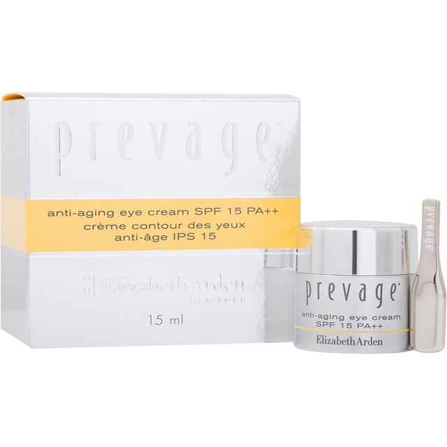 Elizabeth Arden Prevage AntiAging Eye Cream is formulated with advanced Idebenone technology and SPF protection. It delivers all day hydration to the fragile eye area smooths the appearance of fine lines wrinkles and crows feet and neutralizes free radicals that can cause aging. Skin is perfectly hydrated and protected from harsh environmental aggressors that can damage and dehydrate the delicate skin around the eyes.