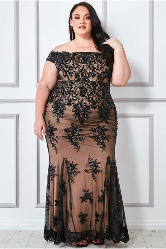 Bardot Sequin Embroidered Maxi
