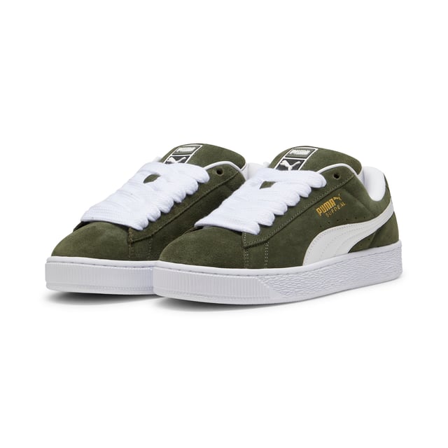 PRODUCT STORY: This fresh take on the classic Suede draws inspiration from PUMA’s heritage within breakdancing and its influence on modern streetwear. The Suede XL retains the Suede’s iconic DNA, but gives it a twist with an exaggerated padded collar and tongue, plus a chunkier sole. This execution features a full suede upper with a leather Formstrip. FEATURES & BENEFITS: PUMA’s leather products support responsible manufacturing . DETAILS: Suede upper; Leather Formstrip; Suede tongue with mesh binding; Debossed and foil-printed PUMA branding on quarter panel; Mesh lining; Mesh sockliner; Rubber midsole; Rubber outsole; Lining: Textile, Other; Outsole: Rubber; Upper: Leather; Sockliner: Textile.