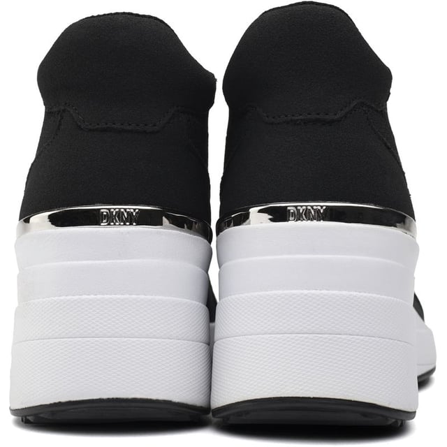A Fabulous Pair Of Hi-top, High Fashion Trainers, That Offer A Comfortable Feel And Great Designer Looks. If You Love The Vibes Of The Urban Jungle, With A Notch To Sophisticated Sock-like Sneaker Style, Then This Is Your Go-to Shoe. This Dkny Kasia Wedge Trainer Features A Soft Black Fine Nylon Upper With The Iconic Dkny Logo On The Side And Gold Metal Heel Detail.