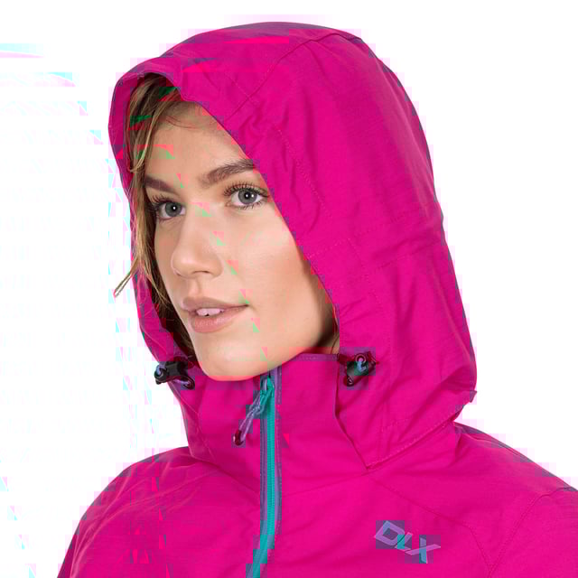 3 layer shell fabric. Water repellent front zip. Underarm ventilation zips. Adjustable zip off hood. 2 pockets with water repellent zips. Hem drawcord with side adjuster. Adjustable cuff tab. Waterproof 10000mm, breathable 5000mvp, windproof, taped seams. Shell: 100% Polyester, TPU membrane. Trespass Womens Chest Sizing (approx): XS/8 - 32in/81cm, S/10 - 34in/86cm, M/12 - 36in/91.4cm, L/14 - 38in/96.5cm, XL/16 - 40in/101.5cm, XXL/18 - 42in/106.5cm.