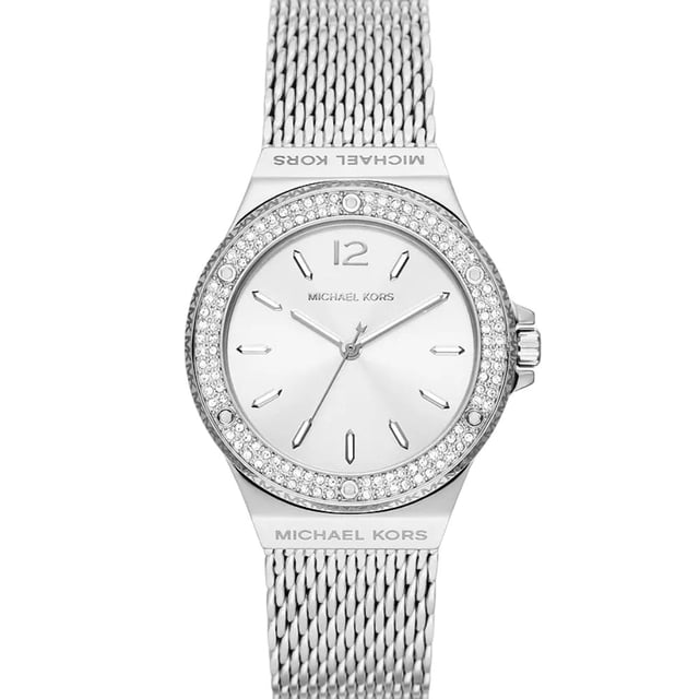 Sku: MK7337Case Size: 37 mmMovement: Quartz Three-HandPlatform: LENNOXStrap Material: Stainless SteelStrap Colour: SilverCase Water Resistance: 5 ATMCase Material: Stainless SteelCase Colour: SilverDial Colour: WhiteStrap Width: 20 mmClosure: Safety Mesh BuckleCrystal Type: Mineral