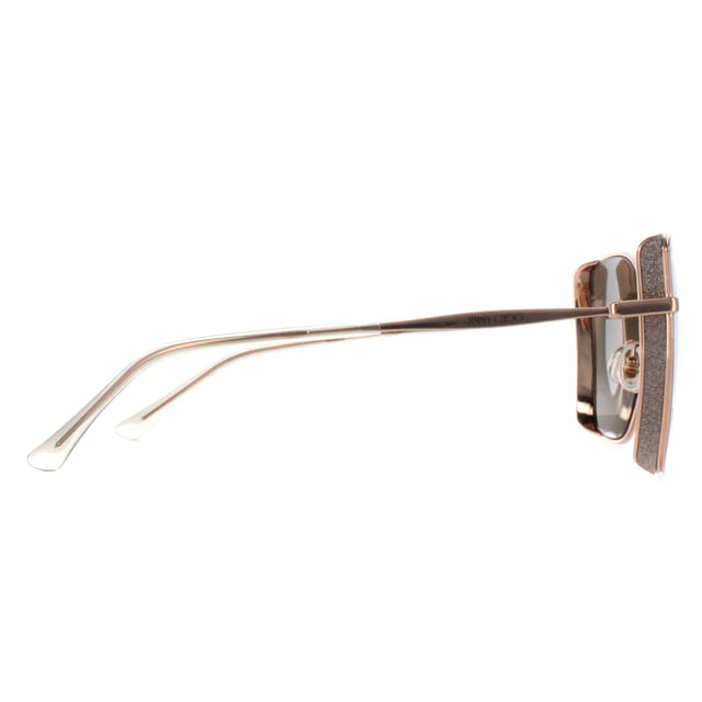 Jimmy Choo Square Womens Copper Gold Grey Gradient ALEXIS/S  Sunglasses are a square style with a metal frame front and slim temples engraved with the Jimmy Choo logo.