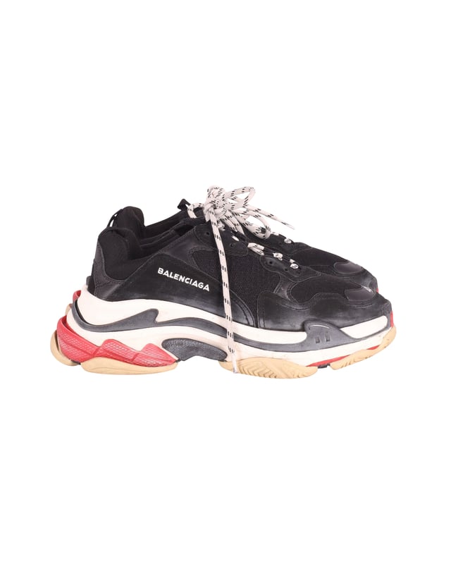 Balenciaga Triple S Sneakers in Black Red Leather and Mesh