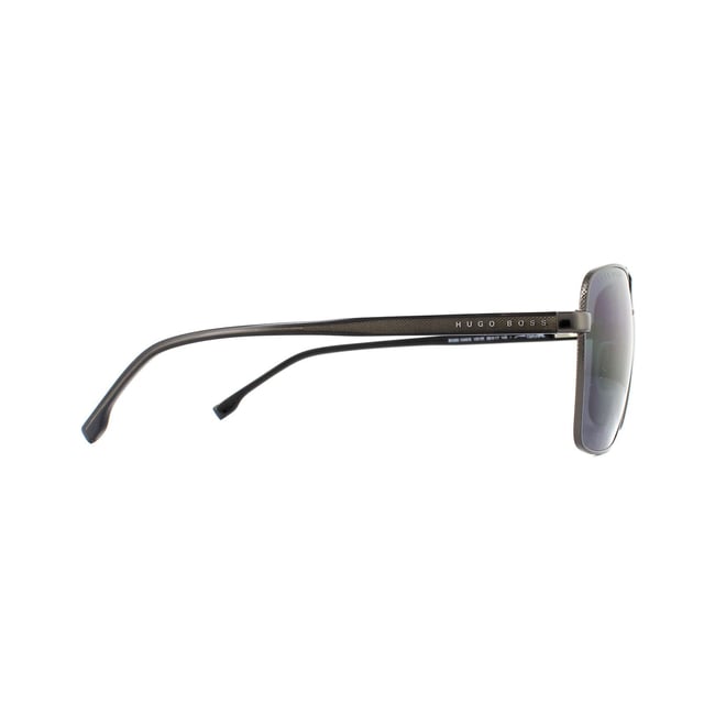 Hugo Boss Sunglasses 1045/S V81 IR Dark Ruthenium Grey Blue are a stylish squared off aviator style with classic double bridge look. The metal core of the temples shows through the acetate to show the strong durability of these cool Hugo Boss shades.