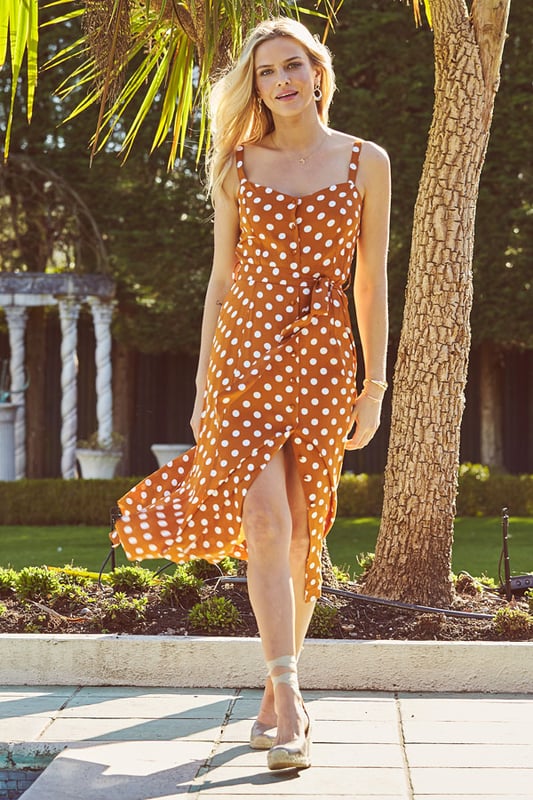 Tan dress with deals white polka dots