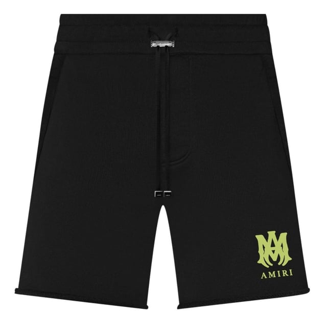 Amiri MA Logo Black Sweatshorts. Amiri Black Sweatshorts. 100% Cotton Shorts, Branded Side Label. Elasticated Waistband With Drawstring Fasten. Two Side Pockets and One Back Pocket. Style: PF22MJP038 763