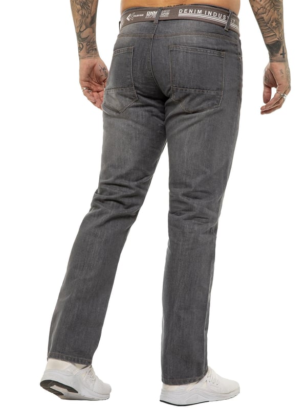 Enzo Mens Regular Fit Jeans. Free Belt Included (Belt colour may vary). 5 Pockets including the Coin Pocket. Branded Buttons and Rivets. Midrise Zip Fly Fastening.(EZ399)