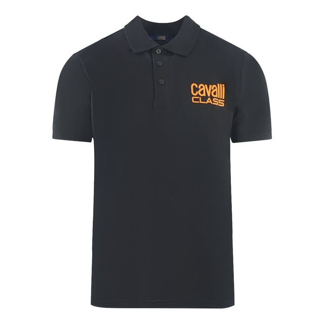 Cavalli Class Bold Brand Logo Black Polo Shirt. Stay comfortable and fashionable in this Cavalli class polo shirt.. Collared Shirt, Short Sleeves. 100% Cotton. Regular Fit, Fits True To Size. Style Code: RXT64B KB017 05051