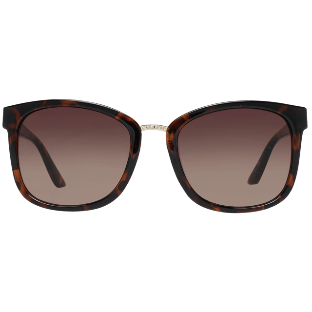Guess Square Womenss Brown Brown Gradient GF0327  Sunglasses are a modern square frame shape, exuding a sense of timeless elegance. The frame is crafted from high-quality acetate, known for its durability and lightweight feel, ensuring long-lasting comfort throughout the day. Slender temples feature the Guess logo for a touch of sophistication.
