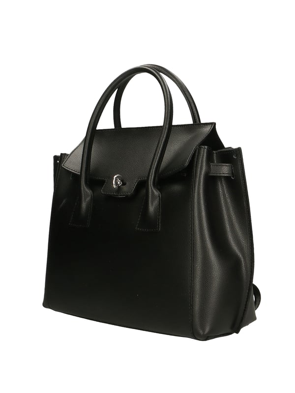Bolso de mano de mujer en piel con cierre basculante con giratorio. Equipado con bandolera extraíble. Producto artesanal italiano. Hecho en Italia.