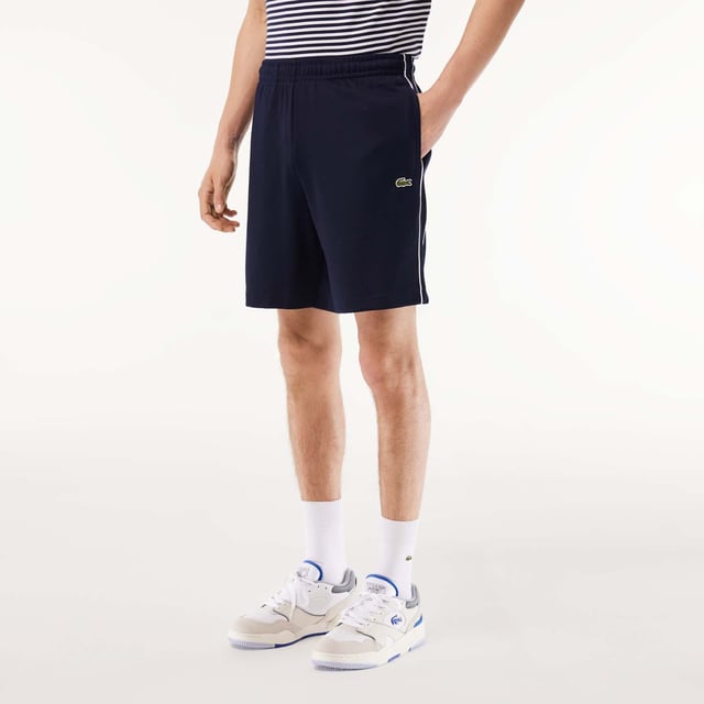 Mens Lacoste Paris Interlock Piqué Contrast Trim Shorts Organic cotton Regular fit  straight cut Adjustable waist 2 zipped pockets Embroidered crocodile on front