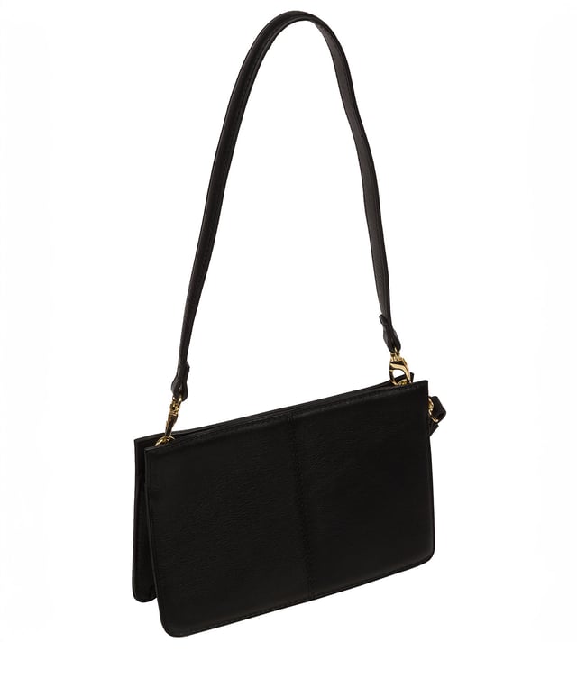 The 'Layla' grab clutch bag from the Pure Luxuries Marylebone Collection is handcrafted from high-quality, genuine Nappa leather with a natural super-soft touch. Concealed magnetic closures secure the open-top and feature a 100% cotton-lined interior, including two card slots. Comes with a detachable leather shoulder strap and a detachable leather wrist strap for different carrying options. Transform this bag into a clutch by removing the straps. Furnished with gold-coloured metal fittings and zips. The minimalist Pure Luxuries logo is embossed in gold foil for a beautifully simple finishing touch.
