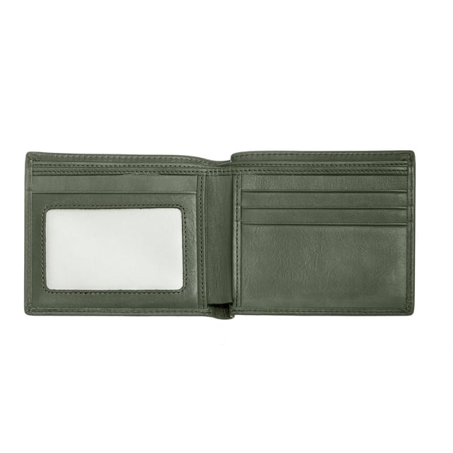 Length: 94mm; Width: 113mm; Height: 17mm; Material: Genuine Leather; Color: Olive; Pockets: 2; Card Holders: 4; ID Window: Yes; Bi-Fold: Yes; RFID Blocking: Yes