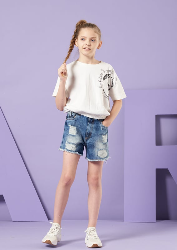 Children's high waisted denim shorts deals