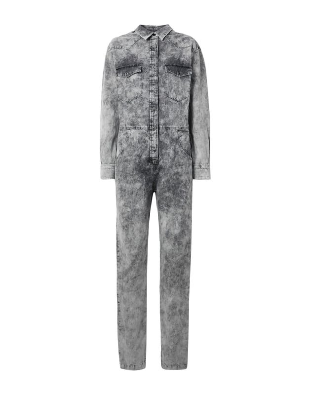 denim, no appliqués, two-tone, long sleeves, classic neckline, multipockets, pocket with buttons, button closing, front closure, mid rise