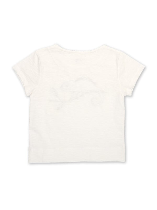 100% organic cotton | Proud to be certified to the Global Organic Textile Standard (GOTS) | Chameleon appliqué design featuring our flower patch print | OEKO-TEX Standard 100 (Product class I) appliqué backing | Cream | Slub jersey (170-180 gsm) | Short sleeved | Round neck | Made in Turkey | Machine washable at 40 degrees, or at 30 degrees to be kinder to the planet