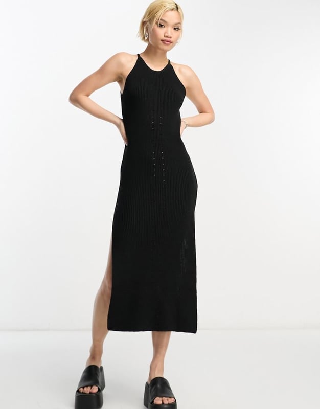 ASOS DESIGN knitted halter neck midi dress in black