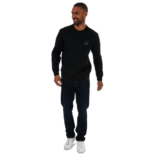 Mens Armani Exchange Placed Print Colourblock Sweatshirt in black.- Crew neck.- Long sleeves.- Front kangaroo pocket.- Colorblocking at backs of arms.- AX logo on chest.- 69% Cotton  31% Polyester. Machine washable. - Ref: 3ZZMANJQ2Z1200