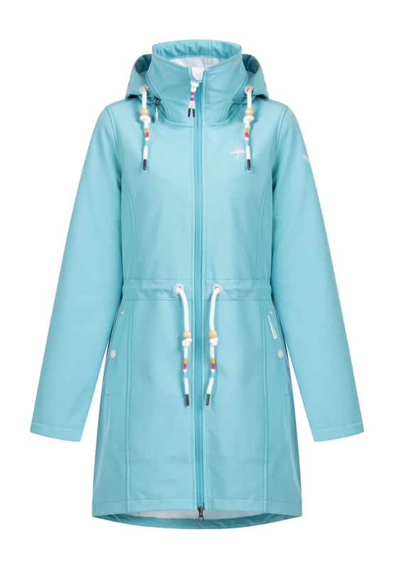 Geen vulling  Overtuig jezelf van deze sportieve, chique softshell jas van Schmuddelwedda. Het model is ademend, wind- en waterafstotend en scoort met een stijlvolle lengte die goed over het zitvlak valt en met een tailleband tot aan het figuur kan worden opgetrokken. Bijzonder opmerkelijk zijn de twee praktische zakken en de vele liefdevol doordachte details zoals de voor Schmuddelwedda typische koorden, borduursels, reliëfoogjes en koordstoppers.  softshell jas