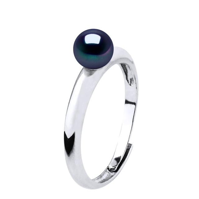 Enkel ring - Äkta odlade sötvattenspärlor runda 5-6 mm - FÄRG SVART TAHITI - Silver 925 Rhodiumpläterad - tillgänglig Storlek jämna nummer från 48 till 62 - Levereras i ask och med sitt äkthetscertifikat och internationella garanti - MADE IN FRANCE