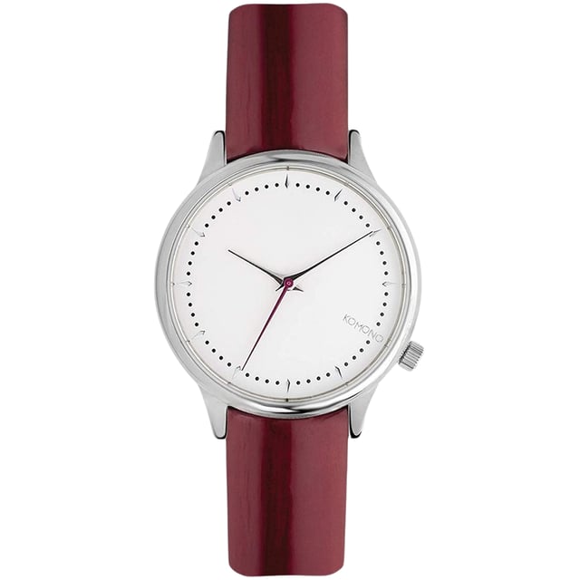 Komono KOM-W2858 - Damenuhr Quarz aus Edelstahl• Material: Edelstahl• Glas: Mineral• Armband: Leder• Farbe: Silber• Wasserbeständigkeit: 30 m (3 ATM)• Gehäusegröße: 36 mm