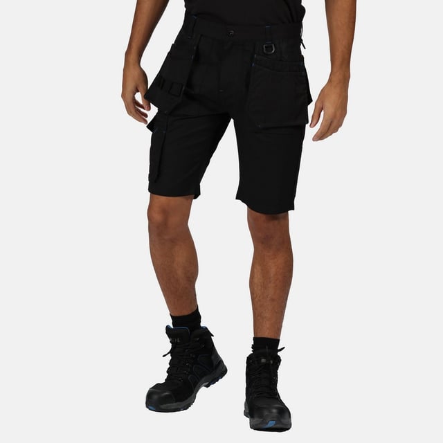65% Polyester, 35% Fabric. 245gsm. Design: Logo, Plain. Pockets: Holster Pocket, 2 Front Pockets, Cargo, Buttoned, 2 Back Pockets, Tool, 1 Mobile Phone Pocket. Fastening: Button, Front Zip. Fabric Technology: Durable, DWR Finish. Reinforced Seams, Triple stitched seam, Water Repellent.