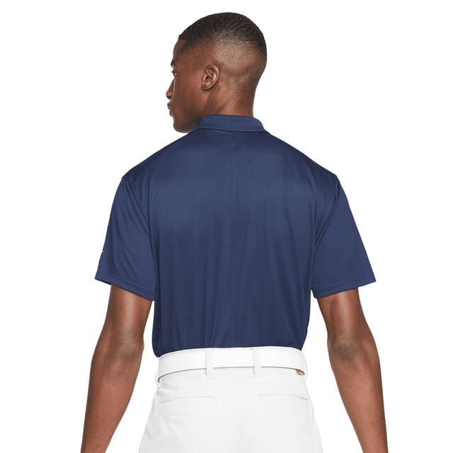 Nike Mens Victory Dri-FIT Polo Shirt (College Navy) 100% Recycled Polyester. Design: Logo. Neckline: Ribbed, Turn Down Collar. Hem: Ribbed. Sleeve-Type: Short-Sleeved. Fabric Technology: Breathable, Dri-FIT, Moisture Wicking. Forward Shoulder Seams.