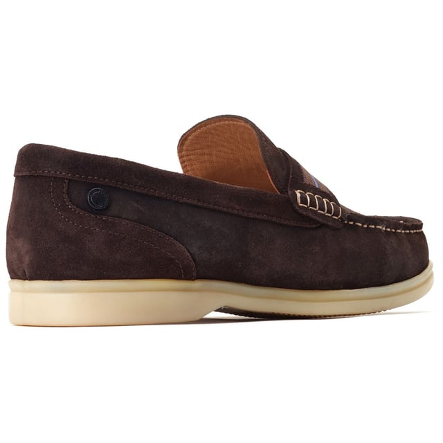 Base London Drum Leather Men's Burnt Brown Loafers The Drum loafer from Base London is your casual summer staple. The soft suede uppers and Ortholite insole provide a comfy ride while the detailing on the nylon strap across the vamp elevates this style and gives it character.