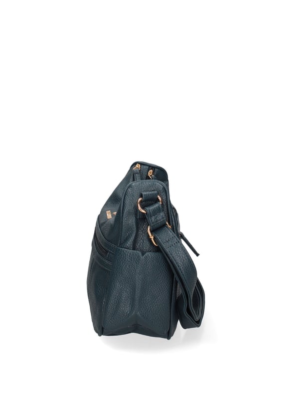 Crossbodytas voor dames met ritssluiting. één met ritssluiting en twee open binnenzakken. één voorkant met ritssluiting, één achterkant met ritssluiting en twee open zijvakken met externe vakken. verstelbaar in eco-lederen schouderband. ontbrekend handvat. twee binnenvakken. extern materiaal. gevoerd met polyester binnenkant. Afmetingen: 28x24x11 cm. Modeproduct