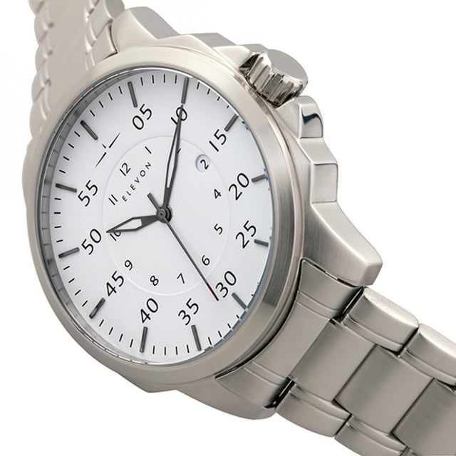 Stainless Steel Band and CaseJapanese Quartz MovementNon-Glare Scratch-Resistant Mineral CrystalLogo-Engraved Stainless Steel CasebackCrown Protector Case DesignTapered Stainless Steel BraceletLogo-Engraved Stainless Steel Butterfly ClaspLuminous HandsDate Display45mm Case Diameter5ATM Water Resistance